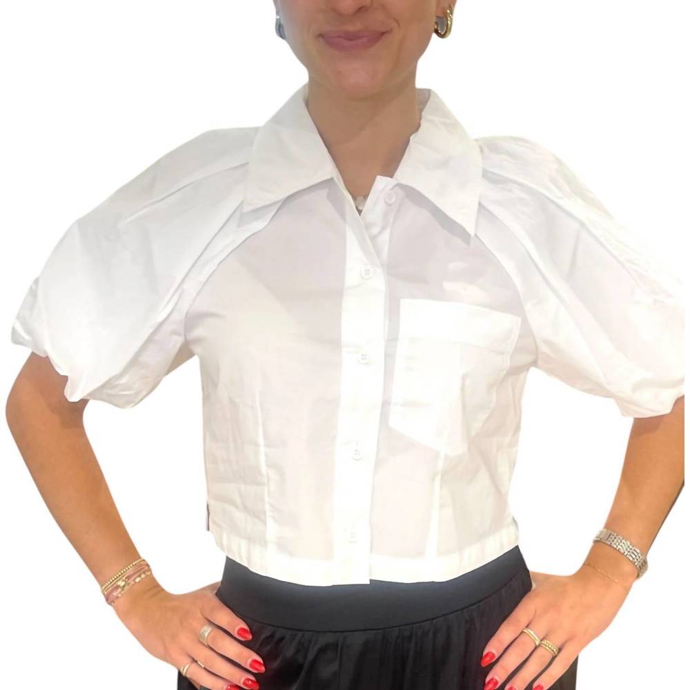 NEW STEVE MADDEN bubble sleeve cotton crop top in white
